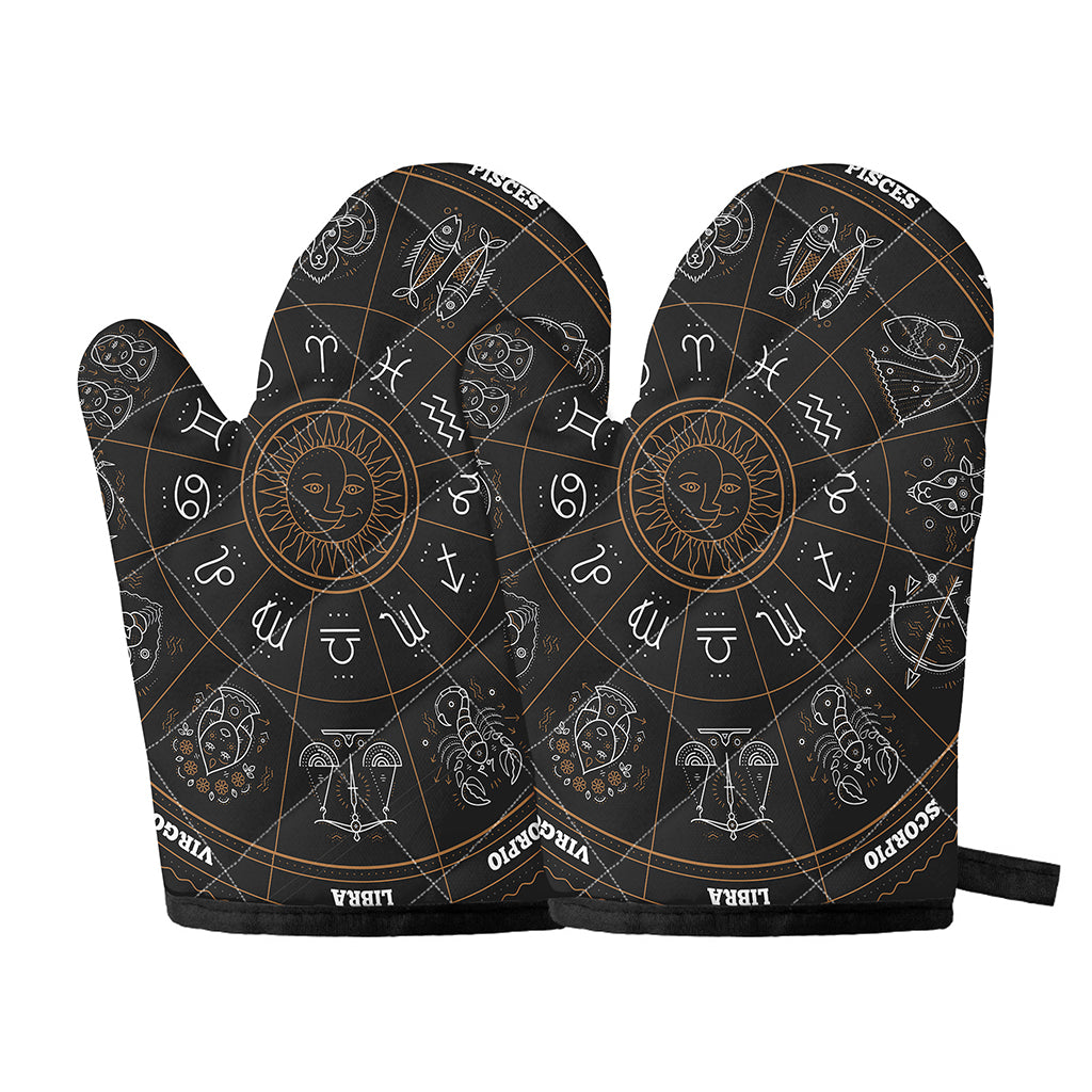 Vintage Zodiac Circle Print Oven Mitts