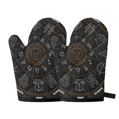 Vintage Zodiac Circle Print Oven Mitts