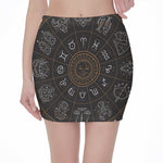 Vintage Zodiac Circle Print Pencil Mini Skirt