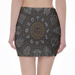 Vintage Zodiac Circle Print Pencil Mini Skirt