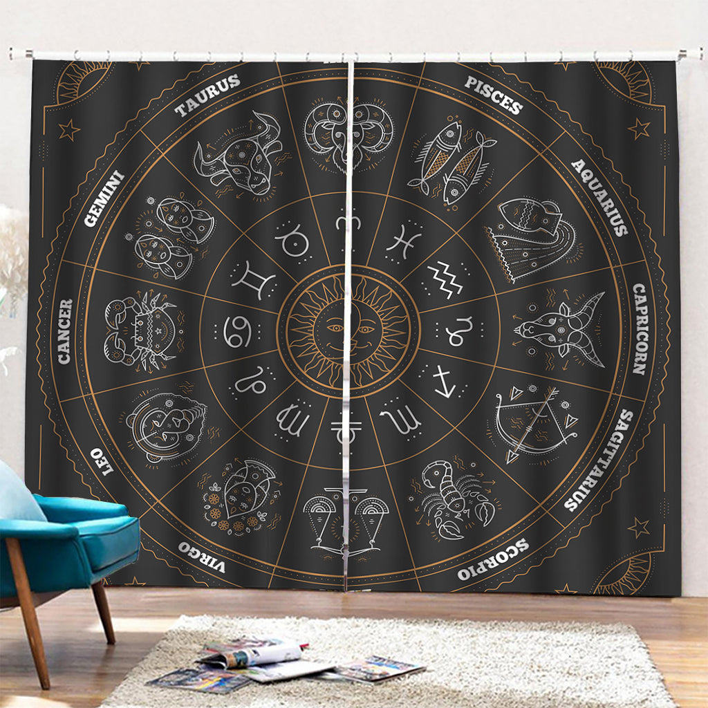 Vintage Zodiac Circle Print Pencil Pleat Curtains