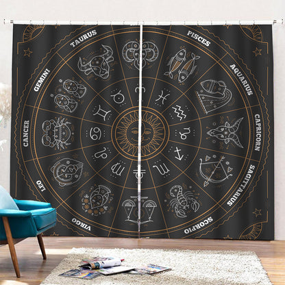 Vintage Zodiac Circle Print Pencil Pleat Curtains