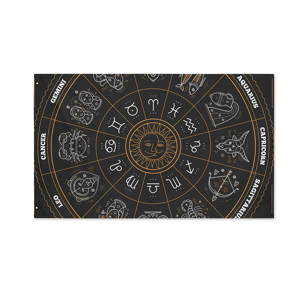 Vintage Zodiac Circle Print Polyester Flag