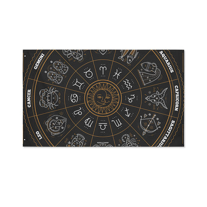 Vintage Zodiac Circle Print Polyester Flag