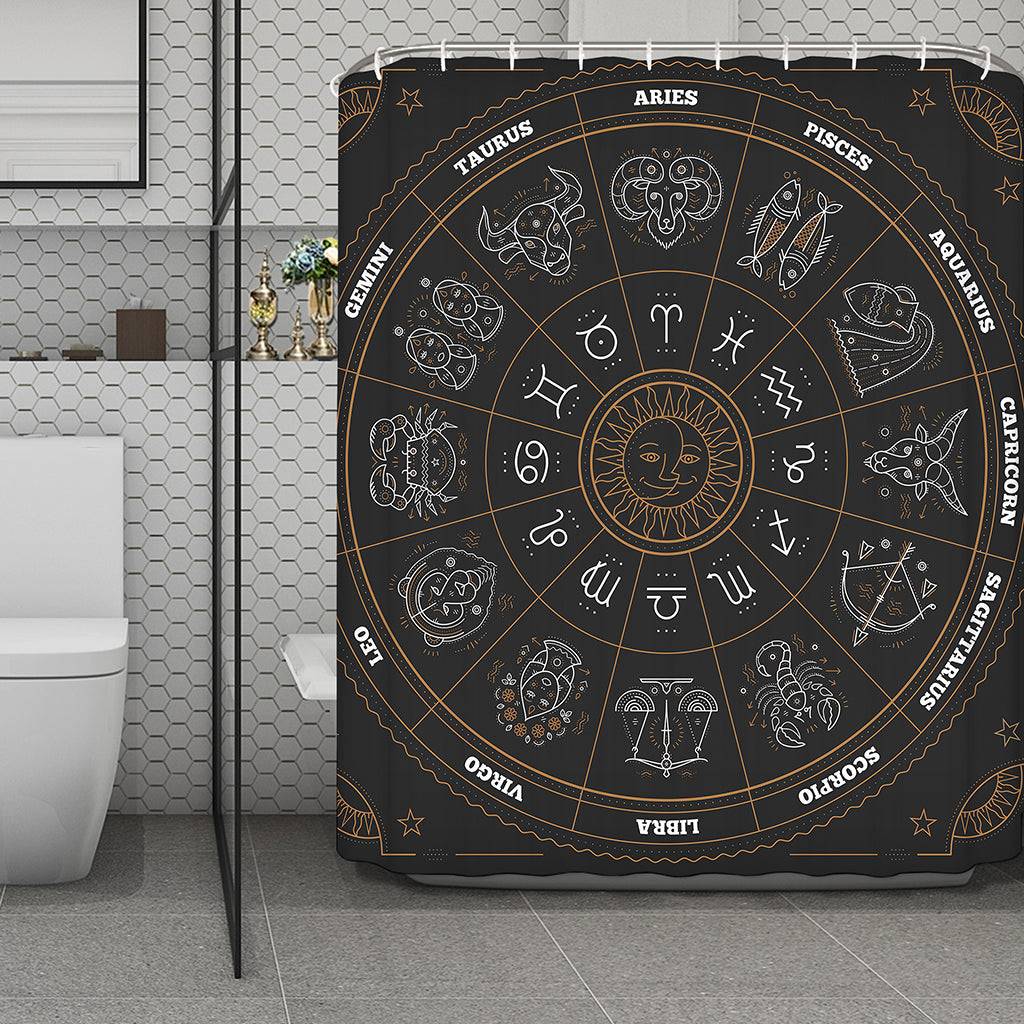 Vintage Zodiac Circle Print Polyester Shower Curtain