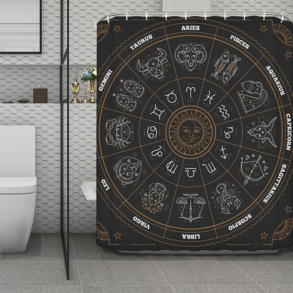 Vintage Zodiac Circle Print Polyester Shower Curtain