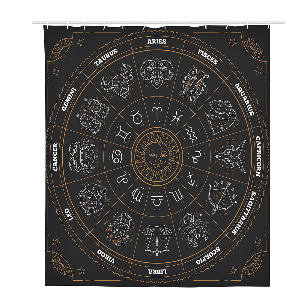 Vintage Zodiac Circle Print Polyester Shower Curtain