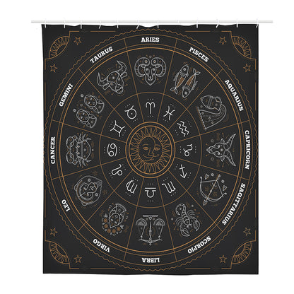 Vintage Zodiac Circle Print Polyester Shower Curtain