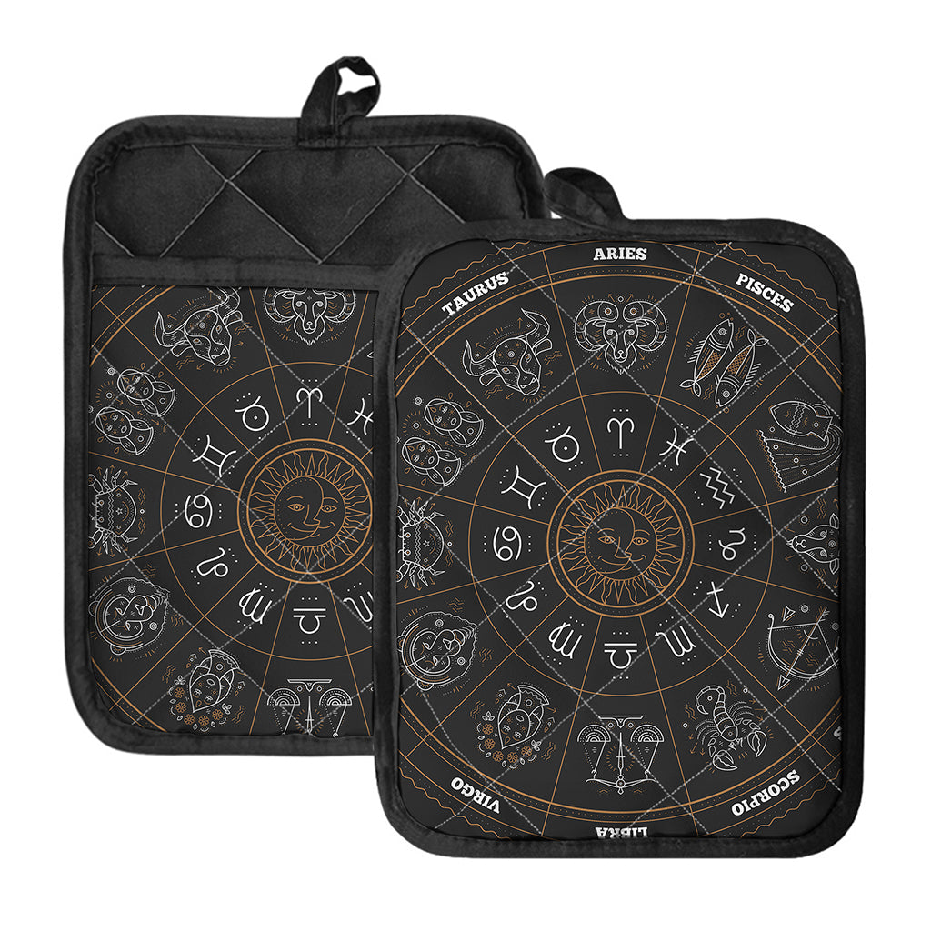 Vintage Zodiac Circle Print Pot Holders With Pocket