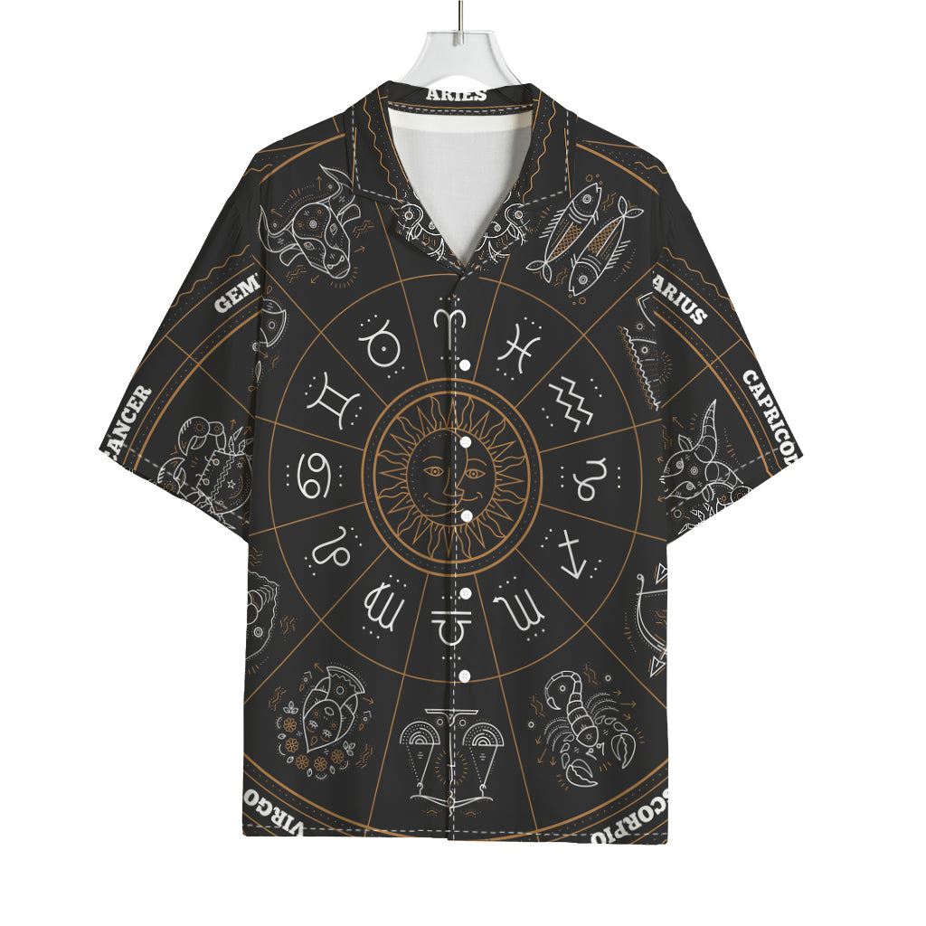 Vintage Zodiac Circle Print Rayon Hawaiian Shirt