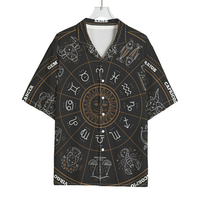Vintage Zodiac Circle Print Rayon Hawaiian Shirt