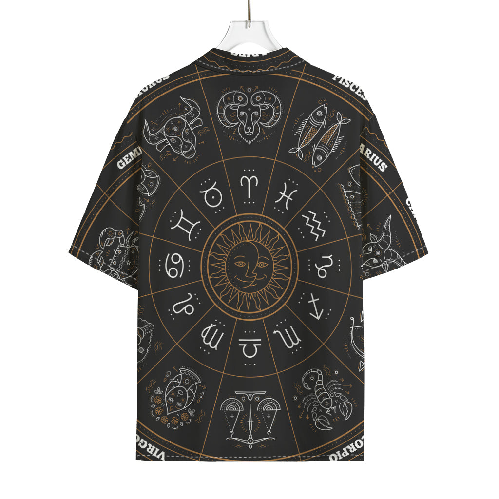 Vintage Zodiac Circle Print Rayon Hawaiian Shirt