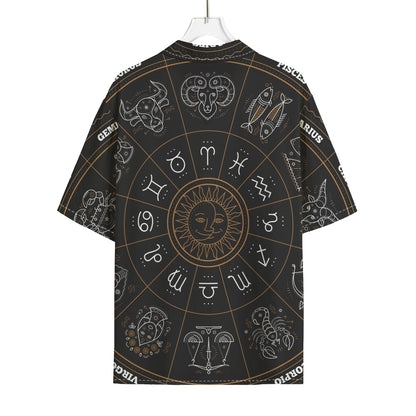 Vintage Zodiac Circle Print Rayon Hawaiian Shirt