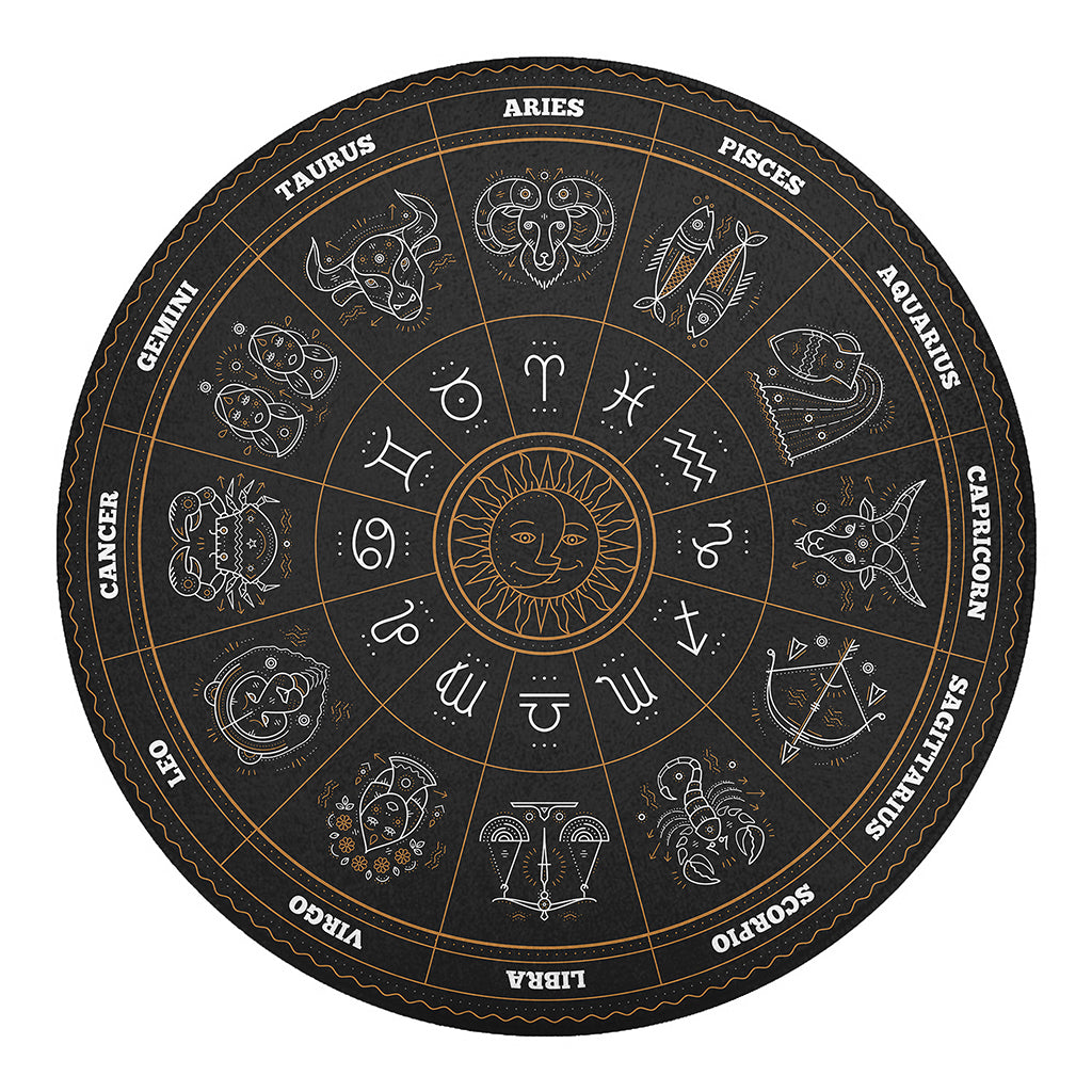 Vintage Zodiac Circle Print Round Blanket
