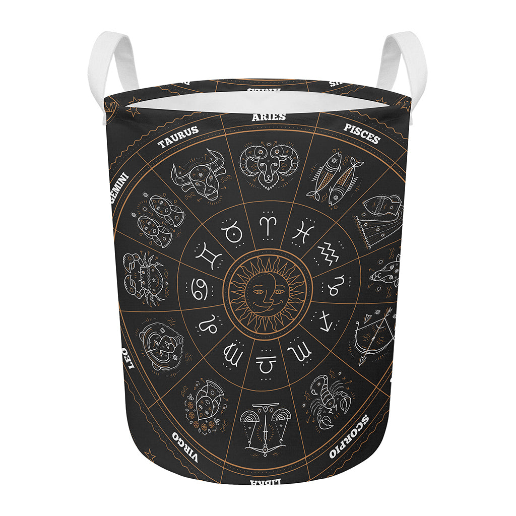 Vintage Zodiac Circle Print Round Laundry Basket