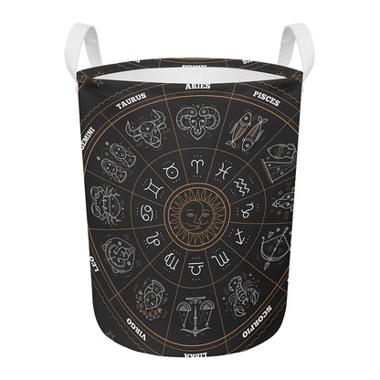 Vintage Zodiac Circle Print Round Laundry Basket