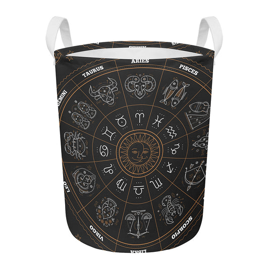Vintage Zodiac Circle Print Round Laundry Basket