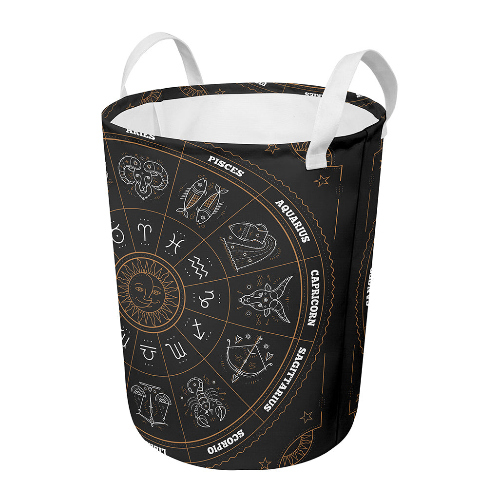 Vintage Zodiac Circle Print Round Laundry Basket
