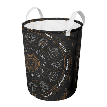 Vintage Zodiac Circle Print Round Laundry Basket