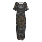 Vintage Zodiac Circle Print Short Sleeve Long Nightdress