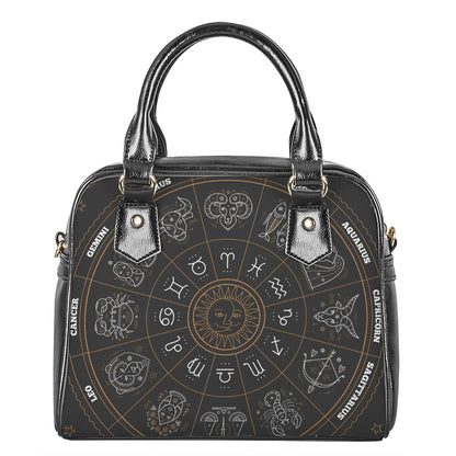 Vintage Zodiac Circle Print Shoulder Handbag
