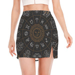 Vintage Zodiac Circle Print Side Slit Mini Skirt