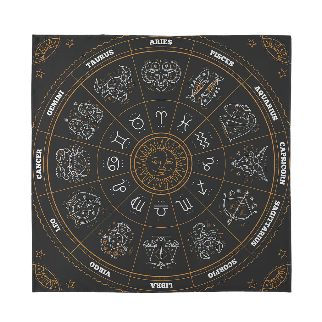 Vintage Zodiac Circle Print Silk Bandana