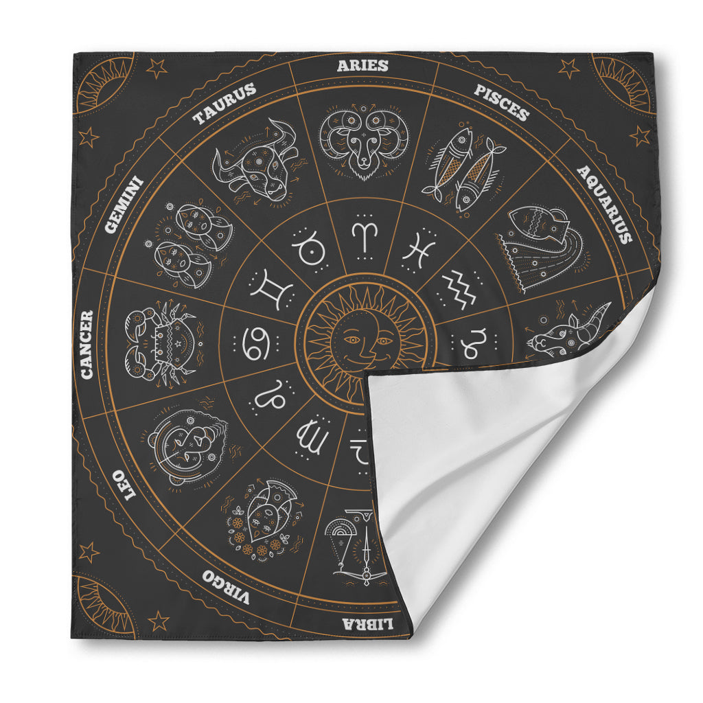 Vintage Zodiac Circle Print Silk Bandana