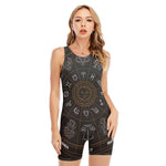 Vintage Zodiac Circle Print Sleeveless One Piece Swimsuit