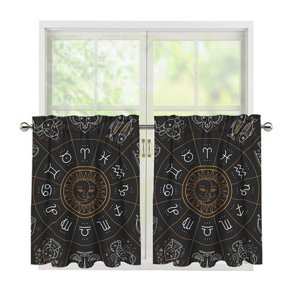 Vintage Zodiac Circle Print Tier Curtains
