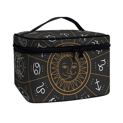 Vintage Zodiac Circle Print Travel Makeup Bag