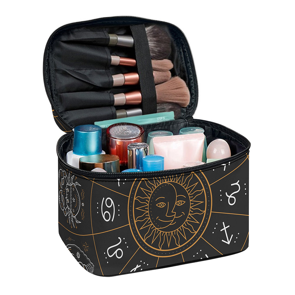 Vintage Zodiac Circle Print Travel Makeup Bag
