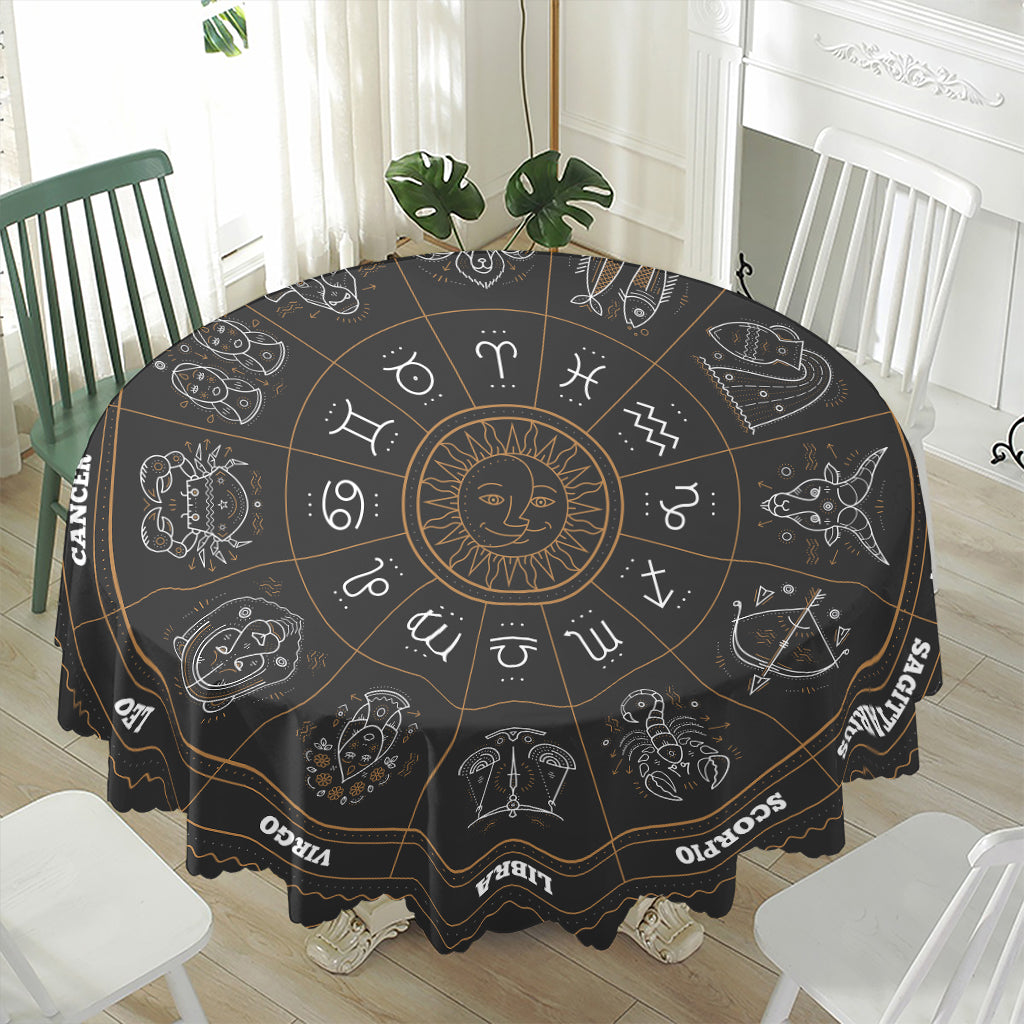 Vintage Zodiac Circle Print Waterproof Round Tablecloth