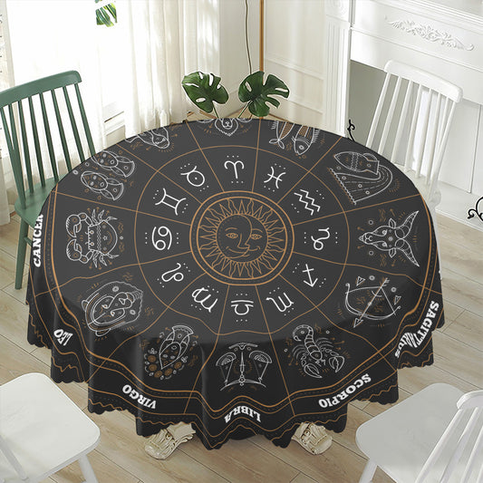 Vintage Zodiac Circle Print Waterproof Round Tablecloth