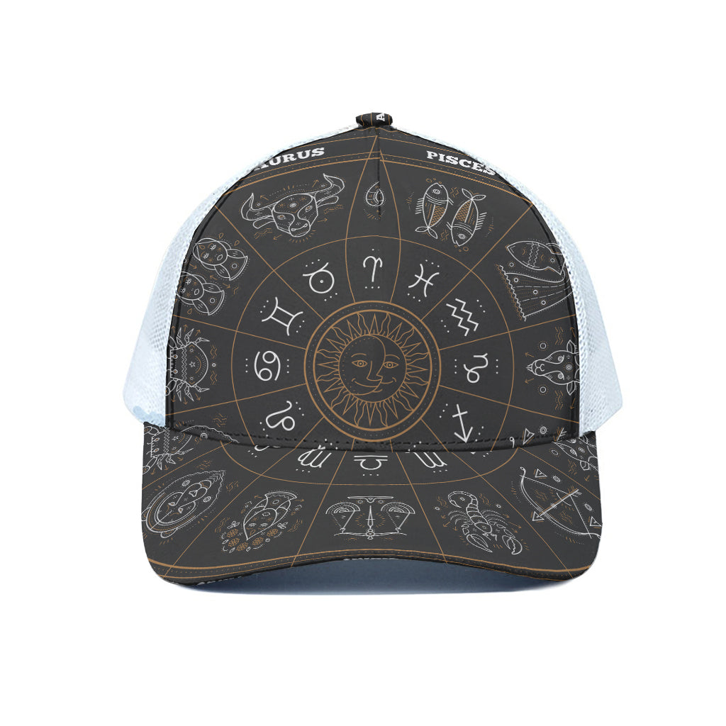 Vintage Zodiac Circle Print White Mesh Trucker Cap