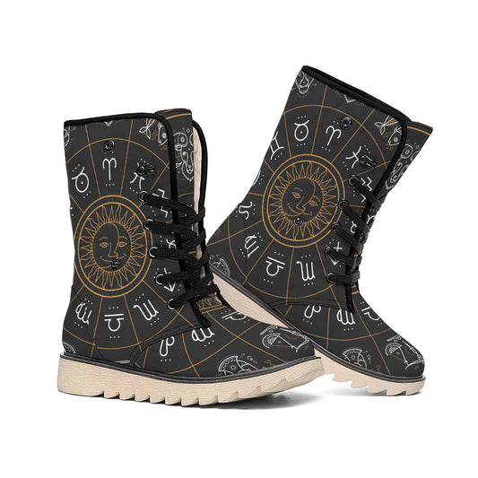 Vintage Zodiac Circle Print Winter Boots