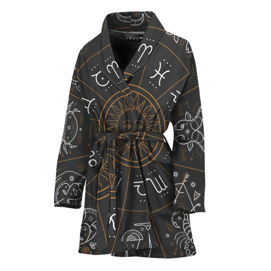 Vintage Zodiac Circle Print Women's Bathrobe