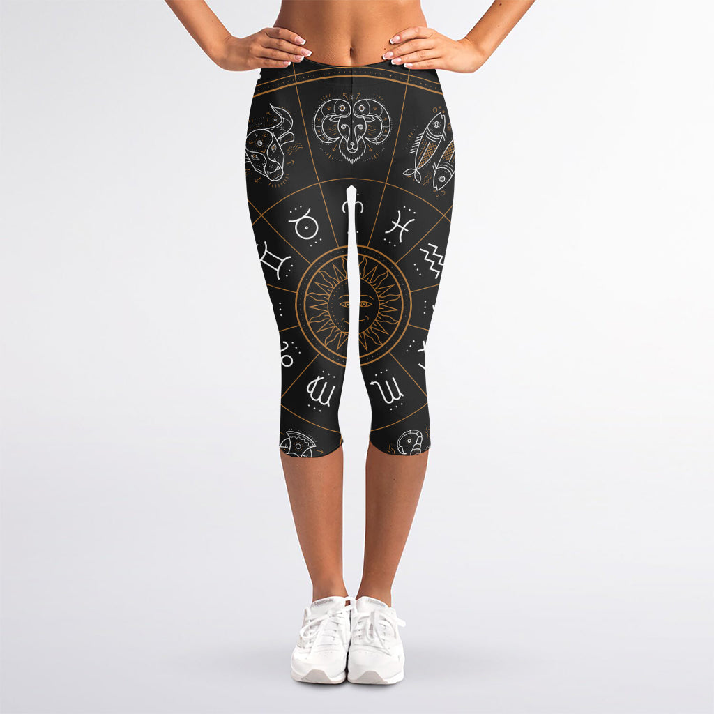 Vintage Zodiac Circle Print Women's Capri Leggings
