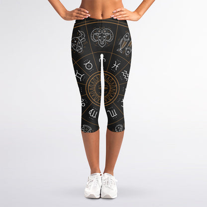 Vintage Zodiac Circle Print Women's Capri Leggings