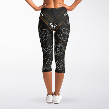 Vintage Zodiac Circle Print Women's Capri Leggings