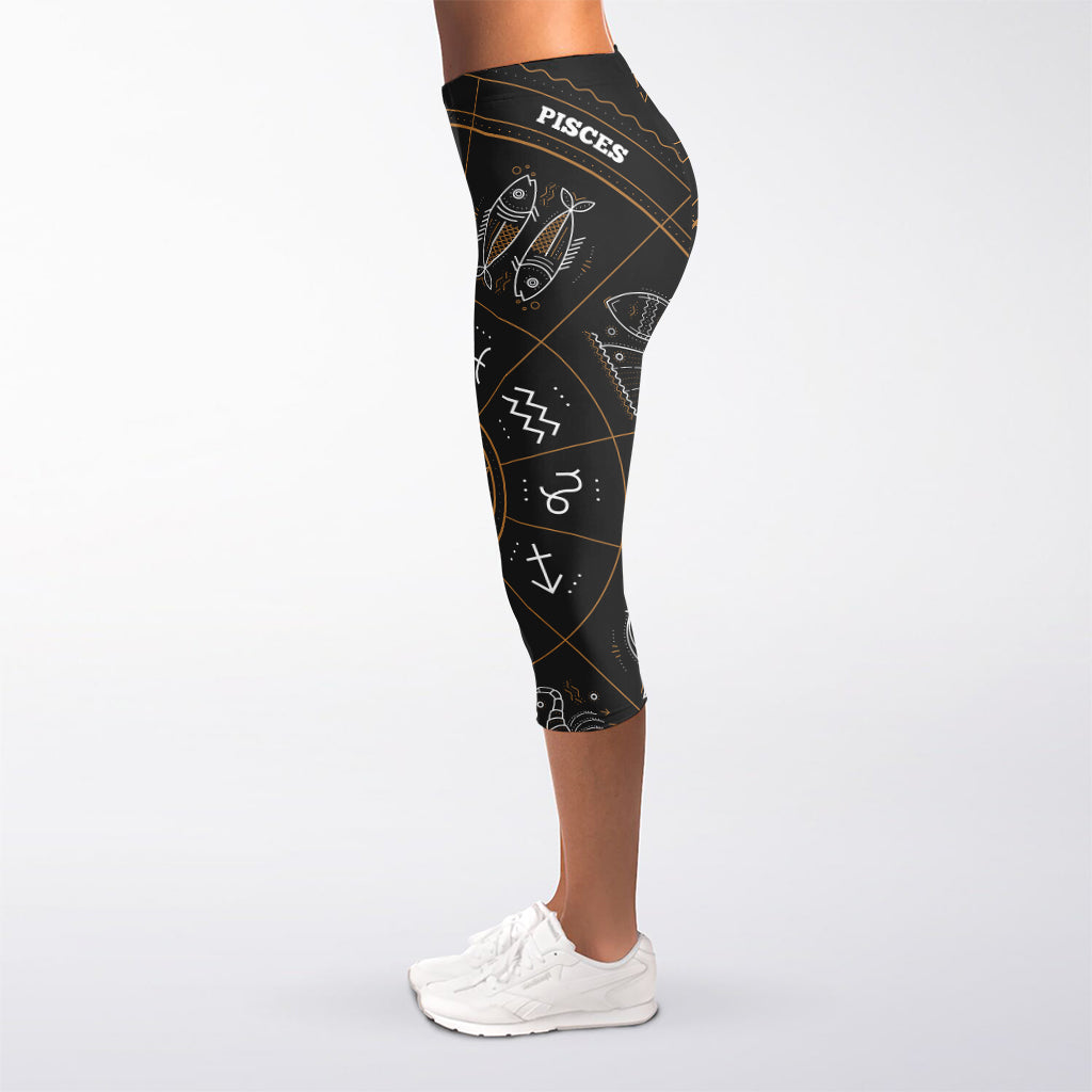 Vintage Zodiac Circle Print Women's Capri Leggings