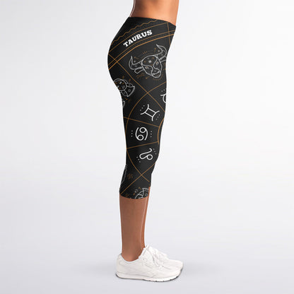 Vintage Zodiac Circle Print Women's Capri Leggings