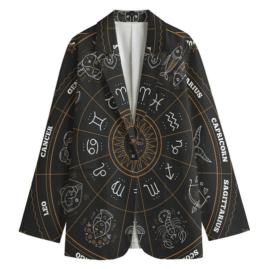 Vintage Zodiac Circle Print Women's Cotton Blazer