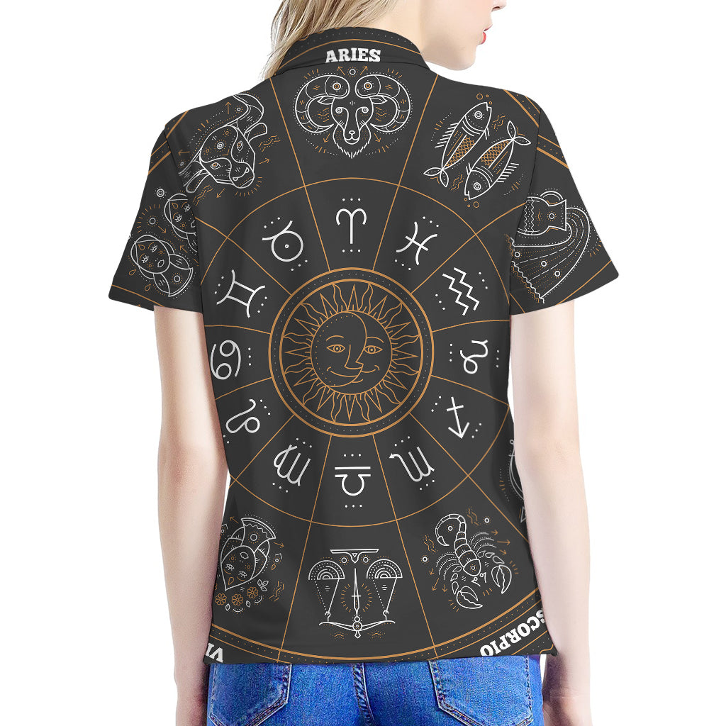 Vintage Zodiac Circle Print Women's Polo Shirt