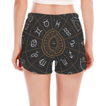 Vintage Zodiac Circle Print Women's Split Running Shorts