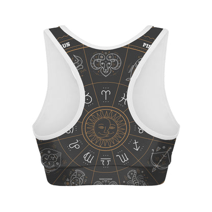 Vintage Zodiac Circle Print Women's Sports Bra
