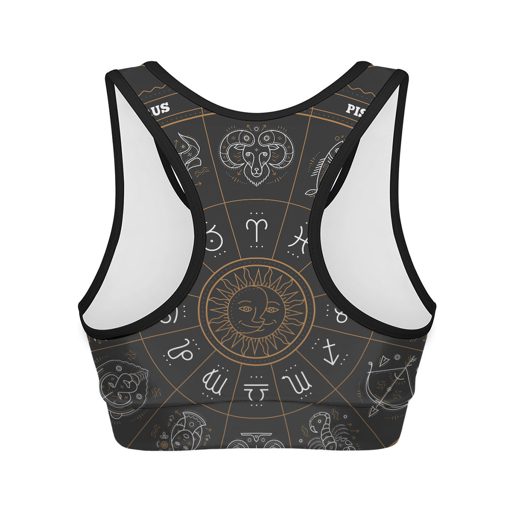 Vintage Zodiac Circle Print Women's Sports Bra