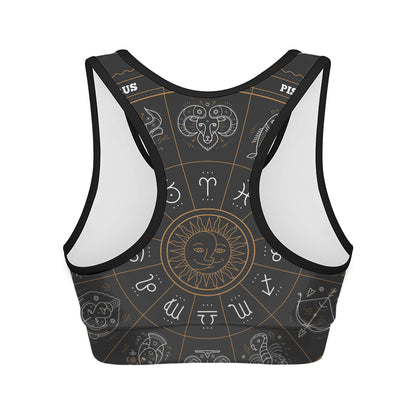Vintage Zodiac Circle Print Women's Sports Bra