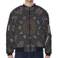 Vintage Zodiac Circle Print Zip Sleeve Bomber Jacket
