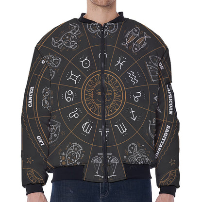 Vintage Zodiac Circle Print Zip Sleeve Bomber Jacket